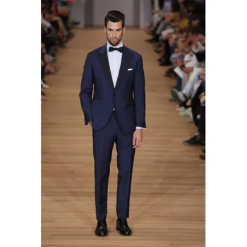 

New Navy Blue Men's Formal Party Tuxedos Wedding Tuxedos Groomsman Bespoke Best Men Suit 2017 Slim Fit mens suits (Jacket+Pants)