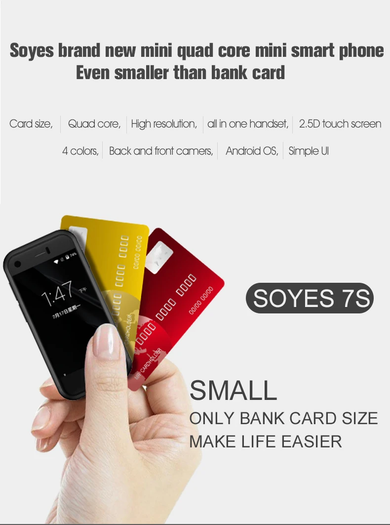 Супер Мини Android смартфон SOYES 7S 8S I8 MTK четырехъядерный 1 Гб+ 8 Гб 5,0 Мп Dual SIM мобильный телефон X Redmi золотой цвет