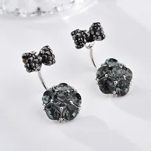 Новые серьги-гвоздики с бантом для девочек, королевские синие серьги с синтетическим кристаллом, серьги-гвоздики для знаменитостей, женские серьги