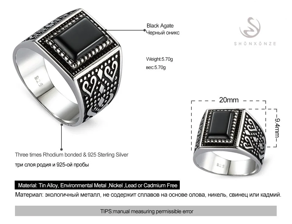 Eulonvan винтажные Готические свадебные кольца из серебра 925 пробы мужские ювелирные изделия из стерлингового серебра черный кубический цирконий S-3808 Размеры 7 8 9 10 11 12 13