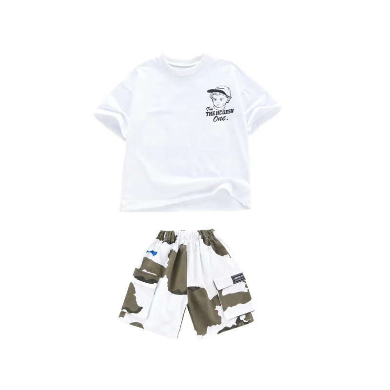 Set 2 Комплект летней одежды для мальчиков, 10, 14 лет, футболка с коротким рукавом в стиле хип-хоп, камуфляжные штаны, костюмы для джазовых танцев для девочек, бутик - Цвет: Set 2