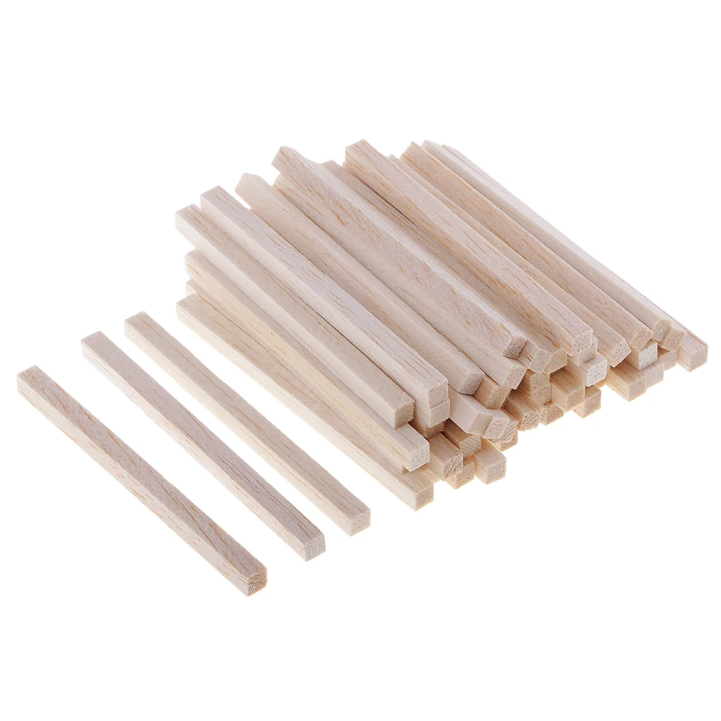  50x Natural Unpainted Blank Balsa Wood Stick Rods for DIY Model Making Woodcraft Hobbies Handmade Toys Accessories 5/8/11cm