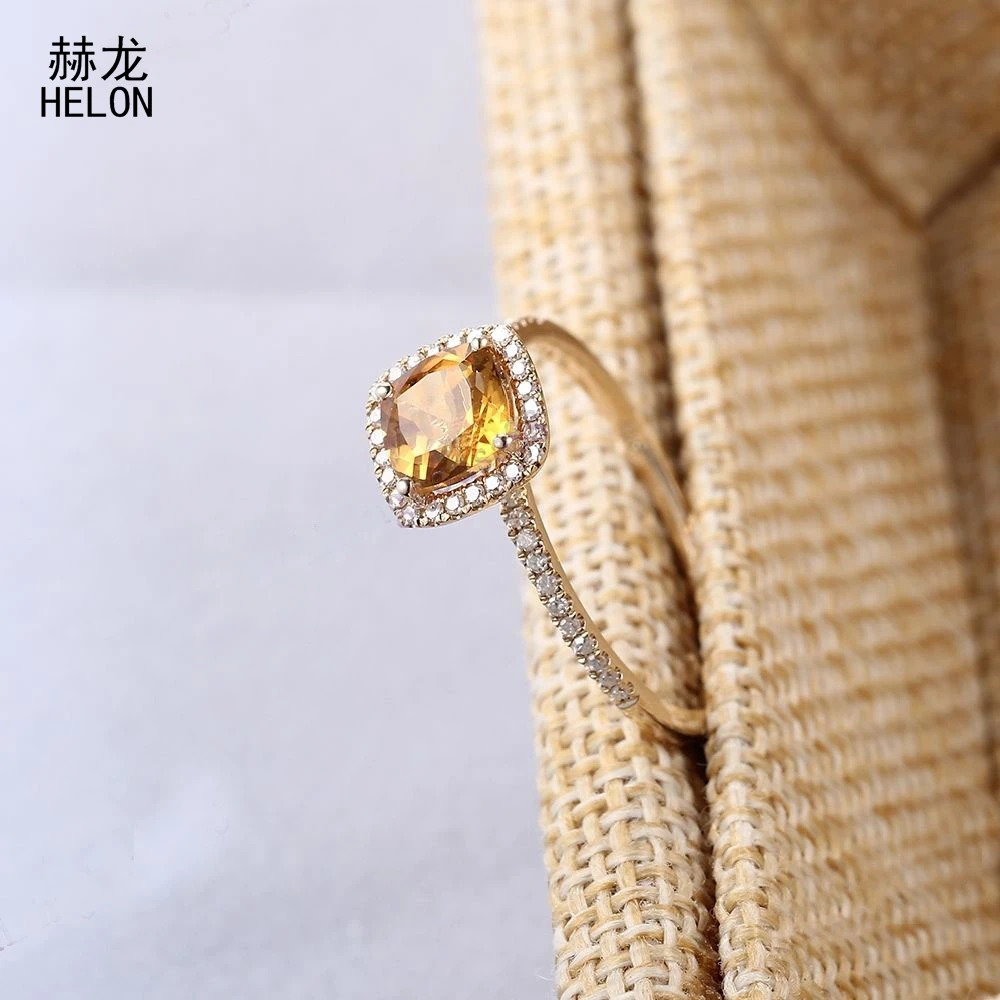 6x6 мм Подушка 0.85CT настоящий цитрин твердая 14KT Желтое золото с настоящими бриллиантами изысканное ювелирное обручальное кольцо для женщин