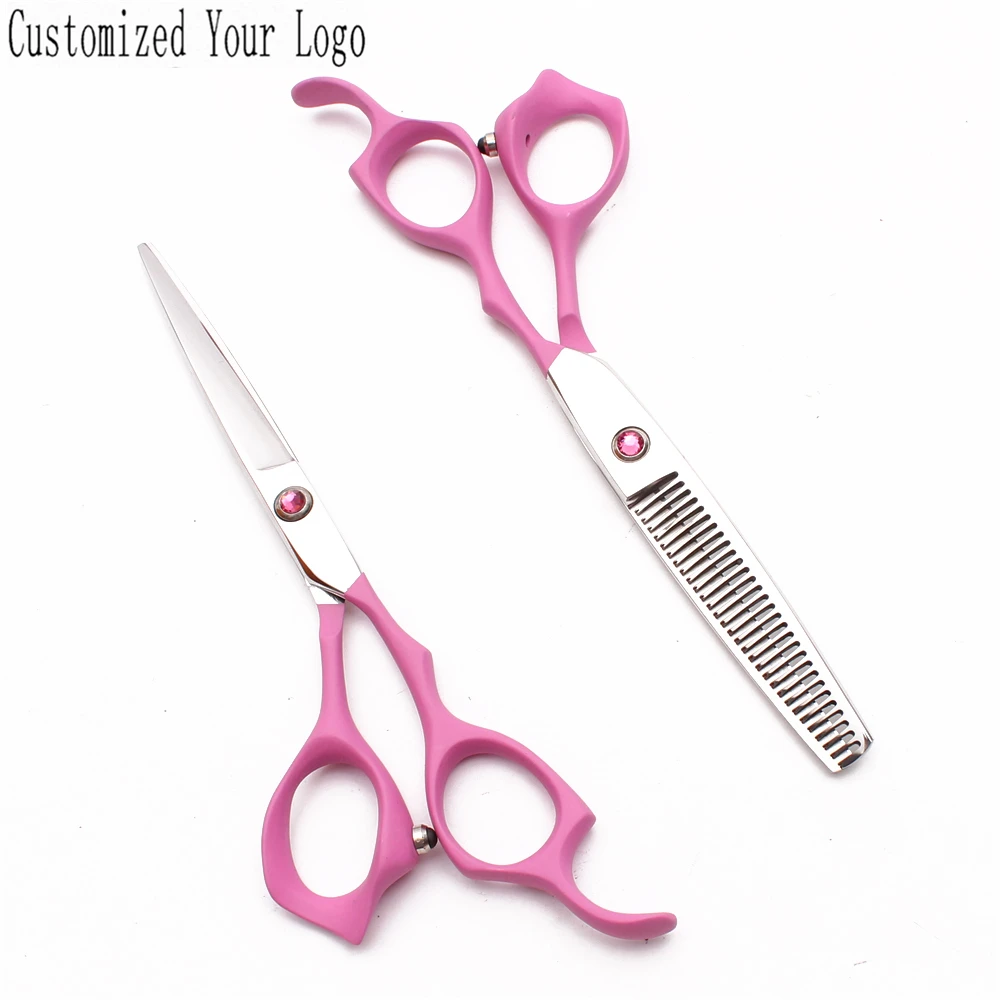 6" Engraving Logo Stainless Pink Straight Shears Thinning Shears Pet