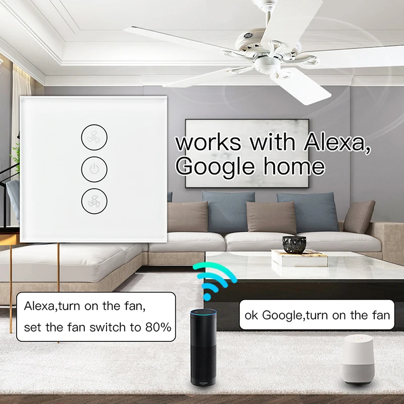 Lonsonho Wifi умный Потолочный Вентилятор Переключатель ЕС США настенная сенсорная панель контроль скорости Tuya Smart Life приложение работает с Alexa Google Home