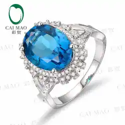 CaiMao 18KT/750 Белое золото 4,7 ct натуральный голубой топаз и 0,45 ct Полный огранки обручение Драгоценное кольцо ювелирные изделия