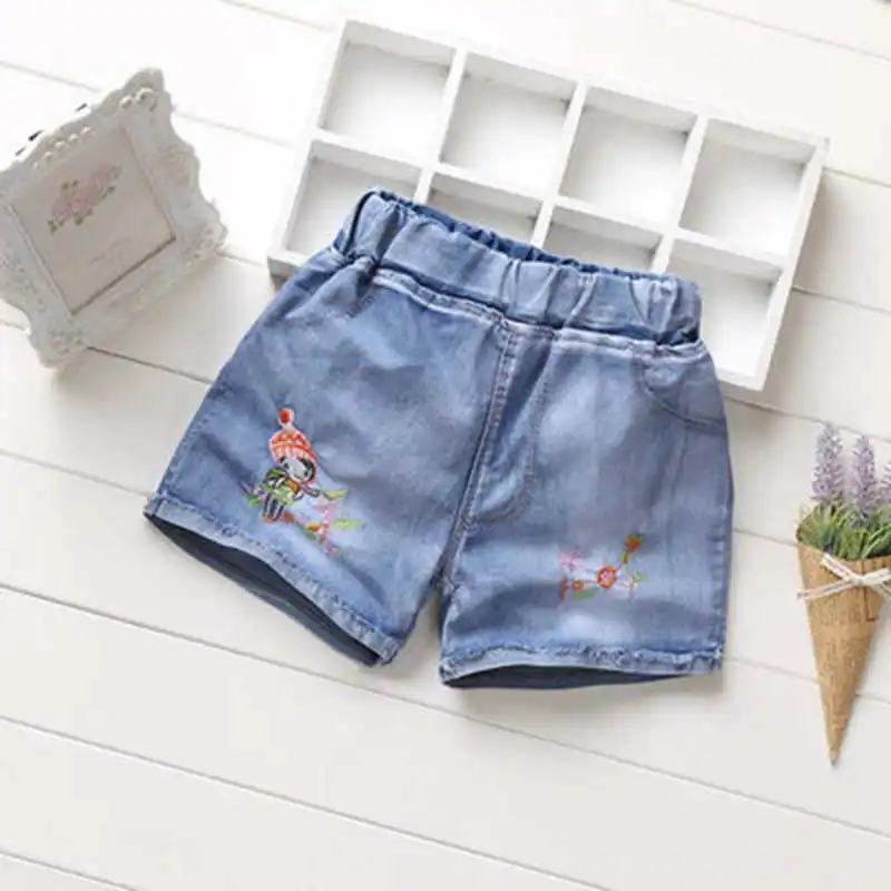 Летние модные мягкие джинсовые шорты с карманами для девочек; повседневные брюки для малышей; Детские шорты; детская одежда