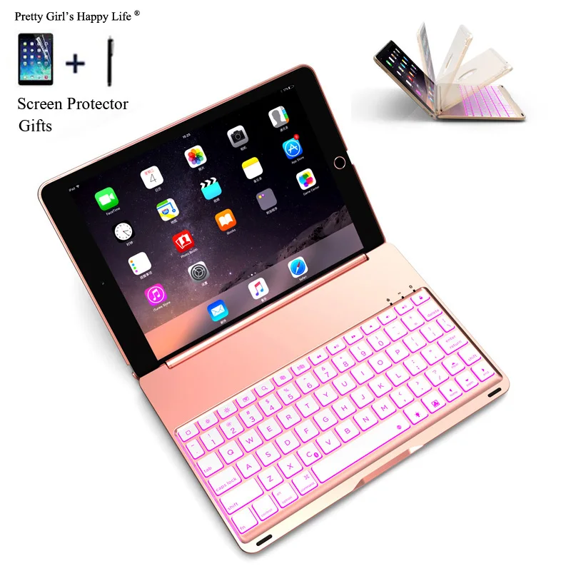 

Keyboard Case For iPad Pro 9.7 A1673 Colorful Backlight Wireless Bluetooth Keyboard Cover For iPad Pro 9.7 Aluminum Alloy Fundas