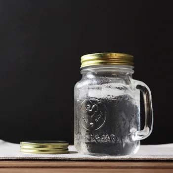 

high quality transparent glass cup with lid handgrip drinking jar drinkware cold water juice milk tea coffe glass cups 480ml