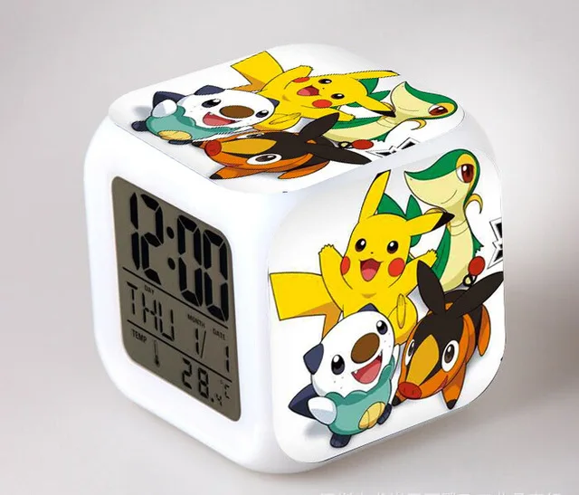 Короткая футболка с героями из японского аниме «Pocket Monster «Pokemon Go» Пикачу светодиодный 7 цветов Flash цифровой будильники детский ночной Светильник Спальня часы reloj - Цвет: Светло-серый