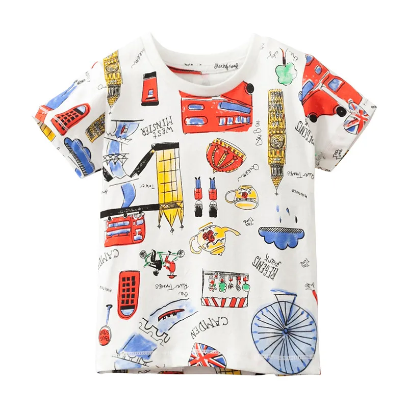 Little Maven/Новинка; летняя детская одежда; короткий круглый вырез; Британский пейзаж; Трикотажная хлопковая качественная Повседневная футболка для мальчиков; футболка