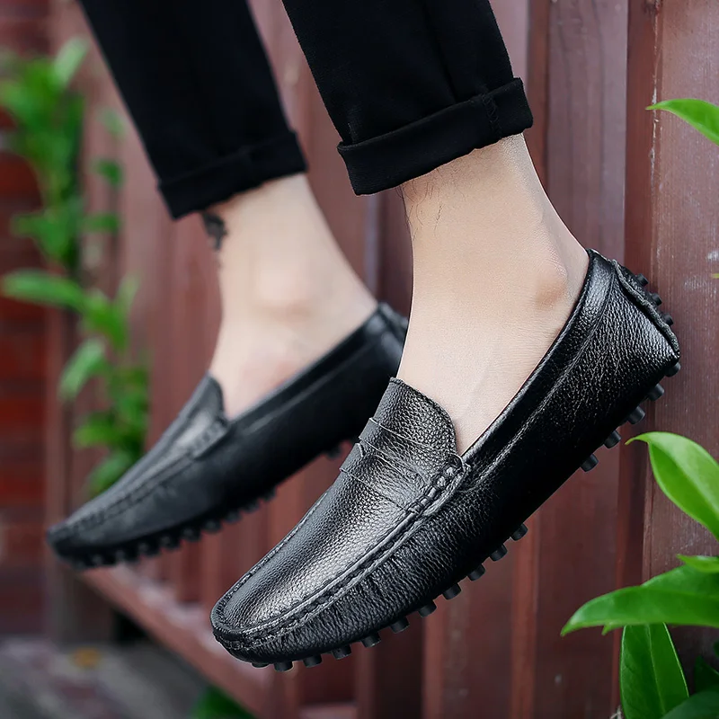 Мужская обувь из натуральной кожи роскошные брендовые итальянские повседневные мужские лоферы, Мокасины, дышащие водонепроницаемые Мокасины без шнуровки черные, большие размеры 39-50