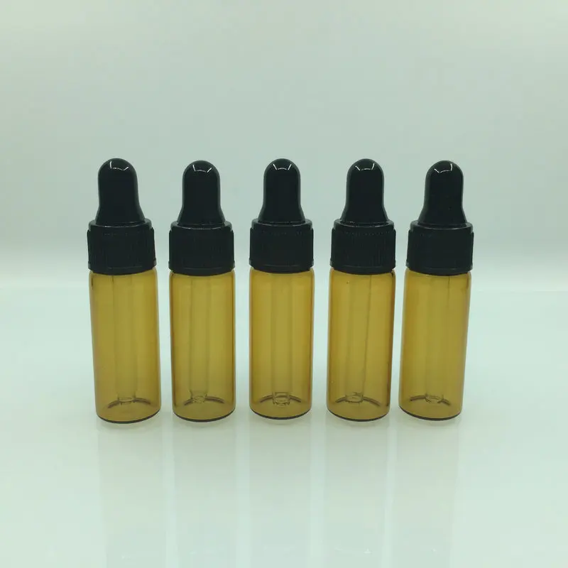 

DHL Free 500pcs/lot 5ml Glass Essential Oil Black Stopper Bottles Refillable Amber Glass Bottles Dropper Fragrance Vials