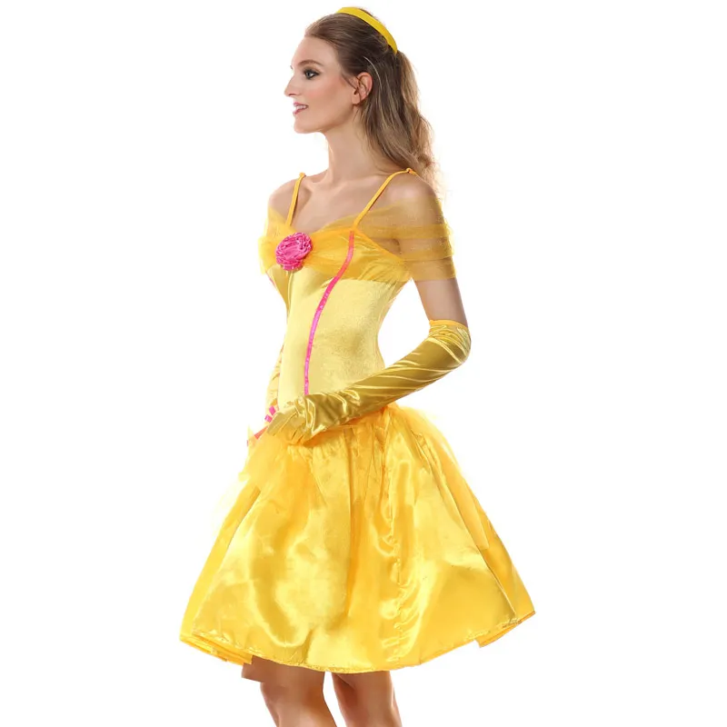 

Halloween Costumes For Women Beauty and the beast Anime Cosplay Disney Princess Belle Dress up Yellow Off Shoulder Dress Adult