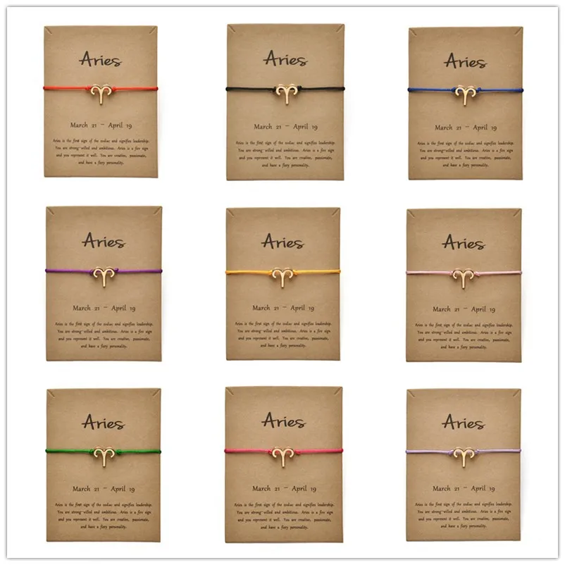 

Fashion Jewelry 12 Constellation Zodiac Aries Lucky Rope Bracelet Bangles For Women Men Birthday Gift