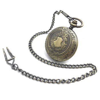 

Luxury Antique Style Bronze Tone Case Black Dial Roman Number Dial Hand Wind Mechanical Mens Pocket Watch w/Chain Half Hunter