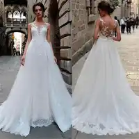 2019 A Line Wedding Dresses Lace Appliques Bridal Gowns V Neck Wedding Dress Custom Made Plus Size Vestido De Novia