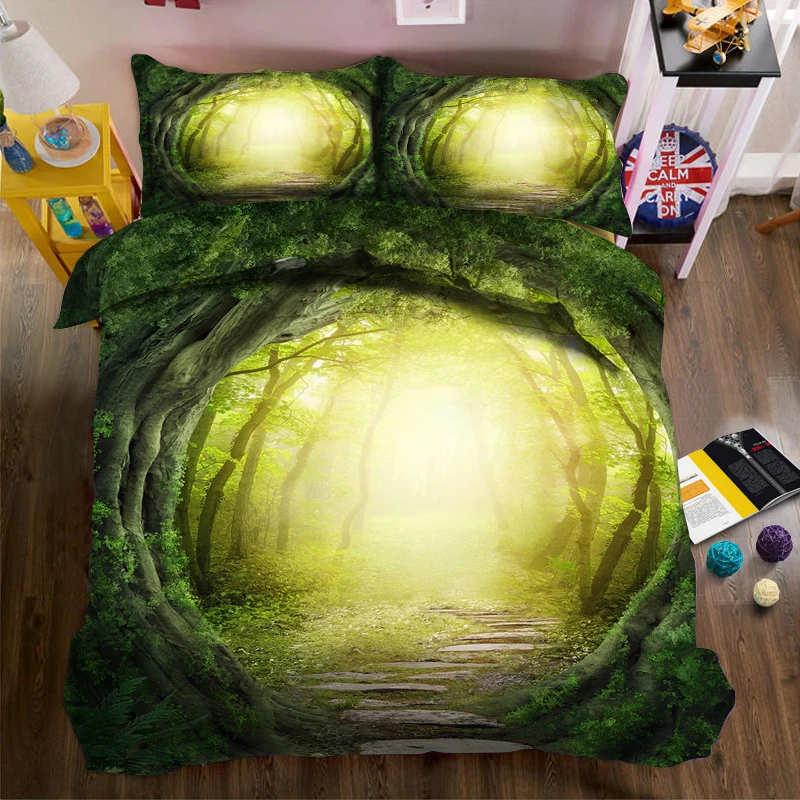 

A little light in the green forest 3d effect photo bed linen can be customized photo pattern