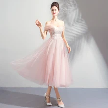 Вечерние платья с открытой спиной розового цвета, подгонянного размера плюс, с открытыми плечами, рукава длиной до середины икры, тюлевые Простые Вечерние платья E218