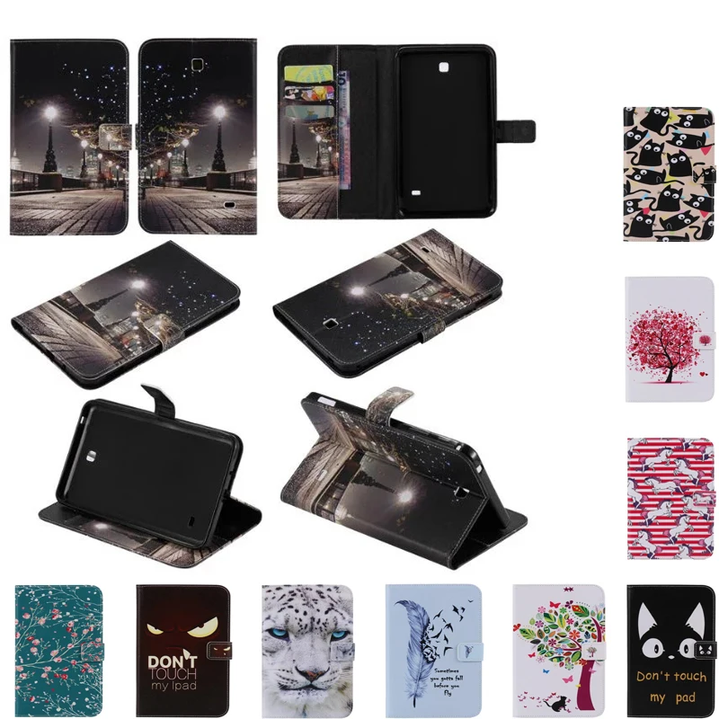 Раскрашенный чехол с изображением животных для Samsung Galaxy Tab 4 7,0 T230 SM-T231 из искусственной кожи для планшета с отделением для карт
