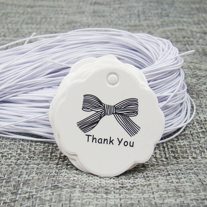 3cm500pcs thank you with ribbon tag +500pcs elastic string white paper