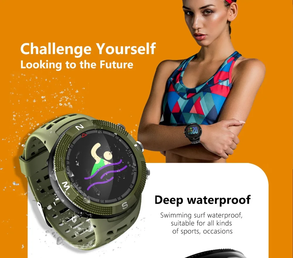 

F18 Outdoor GPS Positioning Sports Smartwatch IP68 waterproof compass watch Call Message Reminder Heart Rate BT 4.2 Smart Watch
