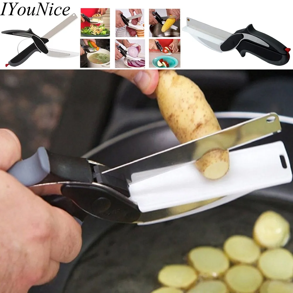 Stainless Steel smart Kitchen Tool Board Scissors slicer 2 in 1 font b Food b font