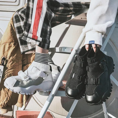 

Leisure Shoes Men's Tide Couple Wild Sets Of Shoes Thick Bottom Shoes Round Shoes Black White