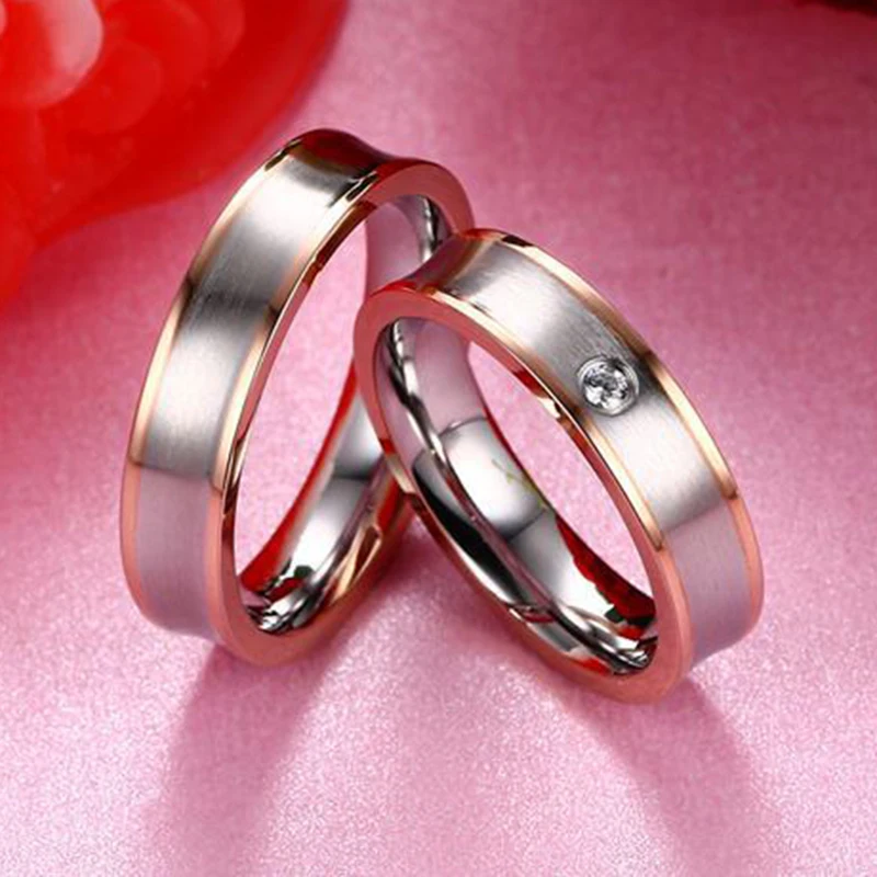 Кольцо альянса для женщин и мужчин Нержавеющая сталь обручальное кольцо из розового золота цвет боковые женский цирконая Камень Обручальное кольцо
