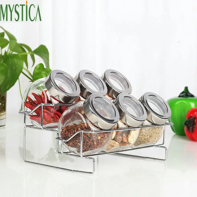 

High Quality Seasoning Storage Box Household Condiment Organizer Case Kitchen Supplies Clear Glass Spice Salt Bottles Container