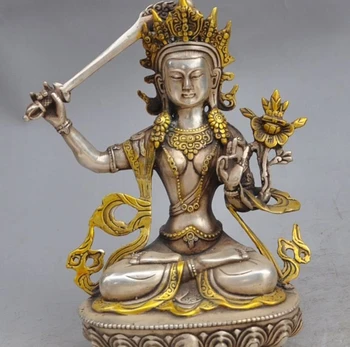 

8" Chinese Buddhism Silver copper Gilt White Tara kwan-yin Goddess Buddha Statue