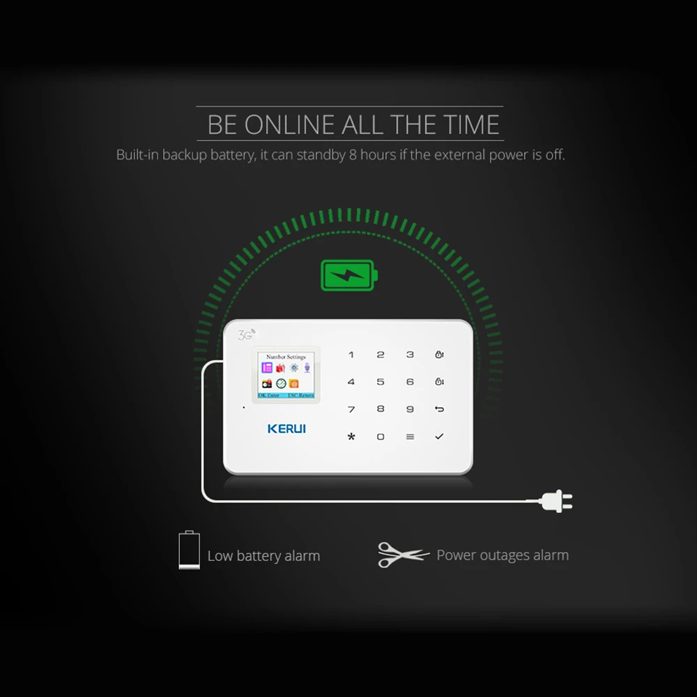 KERUI G183 1.7 inch TFT Color Screen Display Home Burglar Security Alarm System Sets WCDMA 3G Wireless GSM Alarm Systems