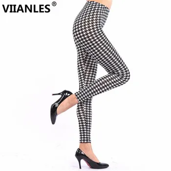 

VIIANLES Houndstooth Leggings Printed Leggins Elastic Autumn Summer Women Floral Casual Legging Fitness Leggins High Waist Pants