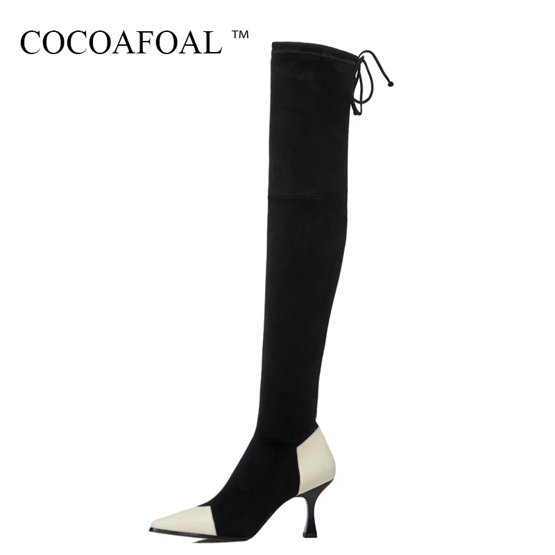 

COCOAFOAL Women's Winter Pointed Toe Thigh High Boots Sexy Black Woman High Heeled Shoes Genuine Leather Over The Knee Boots