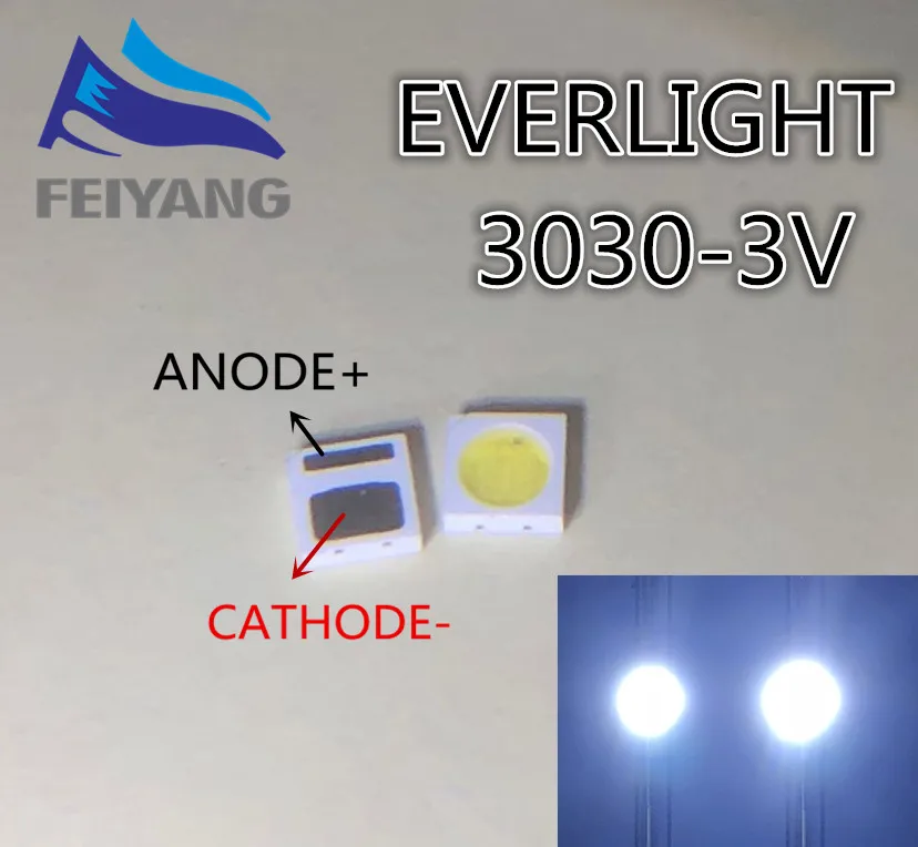 50 шт. EVERLIGHT светодиодный 3030 лампа бисер 1 Вт ЖК-Телевизор подсветка лампы 3 в холодный белый с зенеровским давлением