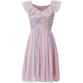 

Women's dress 2019 summer new sweet fresh lotus leaf collar fashion fairy rainbow Sweet Mesh Streetwear dress