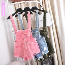 Летние женские отверстия джинсовые комбинезоны Спагетти ремень шорты Свободные повседневные Комбинезоны Шорты Комбинезоны женские комбинезоны розовый W1707