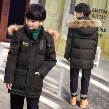 

Russia Winter Children Down Jacket Raccoon Fur Kids Thicken Warm Coat For Boys 6 8 10 12 14 16 Years Outerwear Coat -30 Degree