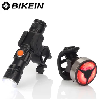 

BIKEIN Mountain Bike Led Front Torch+Taillight USB Rechargeable Light Cycling Road Bike Handlebar MTB Bicycle Mount Accessories