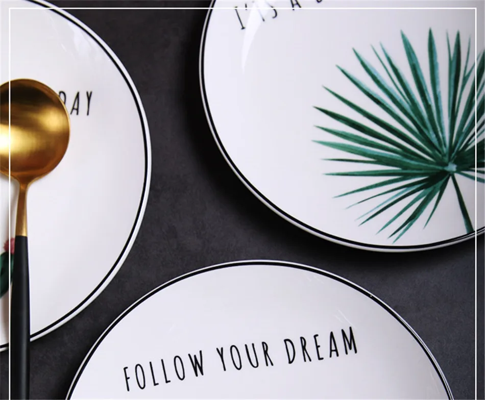 Cactus Pineapple Green Tropical Plant Ceramic Dishes Dinnerware Plate Bowl 8 inch Porcelain Dish Tableware Home Decorative Gift (5)