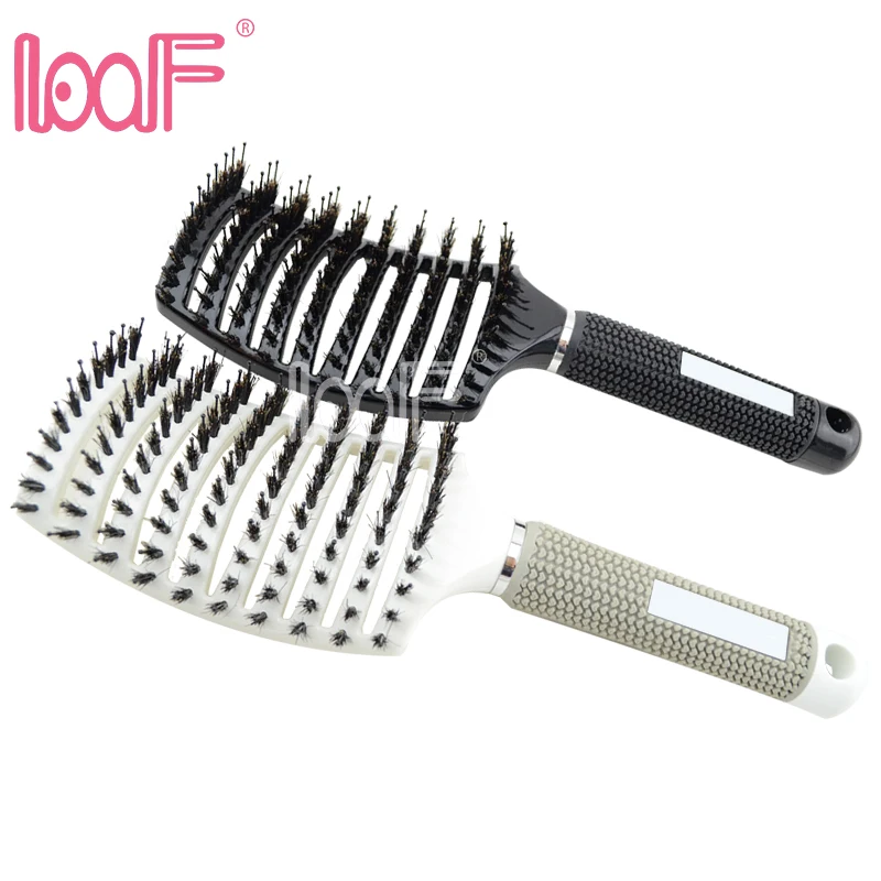 

LOOF 1piece Anti-static Heat Curved Vent Comb Barber Salon Hair Styling Boar Bristle Brush Best For Detangling All Hair Types
