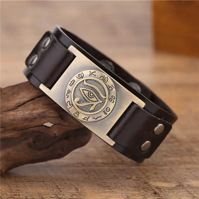 

Skyrim Religious Egyptian Eye of Ra Horus Cuff Wristband Punk Man Leather Bracelets The Eye Of Horus Sigil Wicca Jewelry