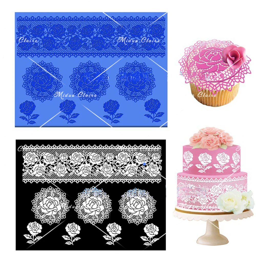 

1 PC Big Rose Flower Silicone Lace Mat Rose Fondant Mold Birthday Cake Decorating Tools Wedding Cake Decoration