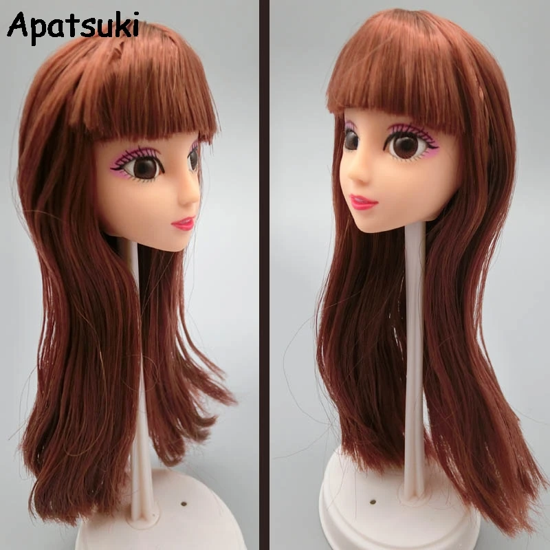 

DIY Kids Toy Gift Brown Striaght Hair Doll Head For Barbie Doll 3D Real Eye Chinese Doll Heads DIY Accessories For BJD Dollhouse