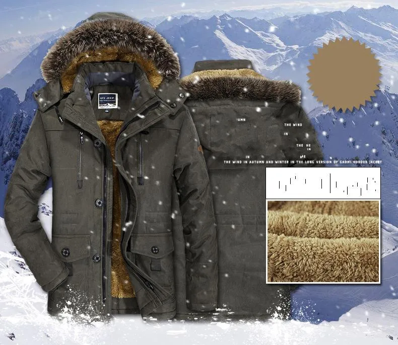 Зимняя мужская куртка-пуховик размера плюс L-6XL, новинка, теплая ветровка из плотного бархата, свободная одежда для отдыха, бренд AFS JEEP