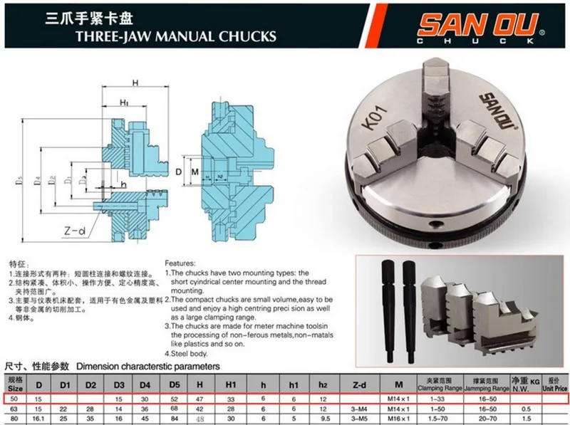 Sanou токарный патрон K01-50 50 мм " 3 челюсти Ручной мини Самоцентрирующийся 6 мм 8 мм 10 мм 12 мм 14 мм внутренний диаметр соединительный стержень