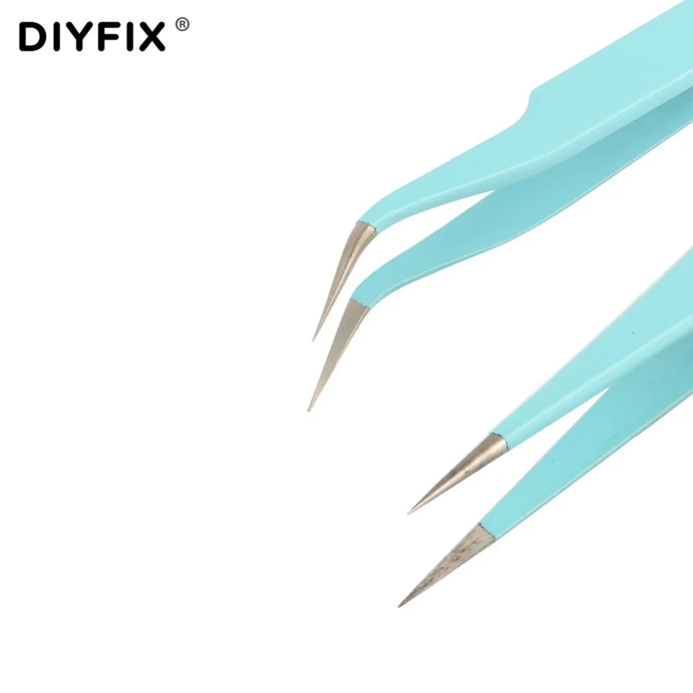 DIYFIX 2Pcs Eyelash Extension Tweezers Straight Curved Forceps Pliers for Nail Art Jewelry DIY Gem Decor Picking Hand Tools Kit
