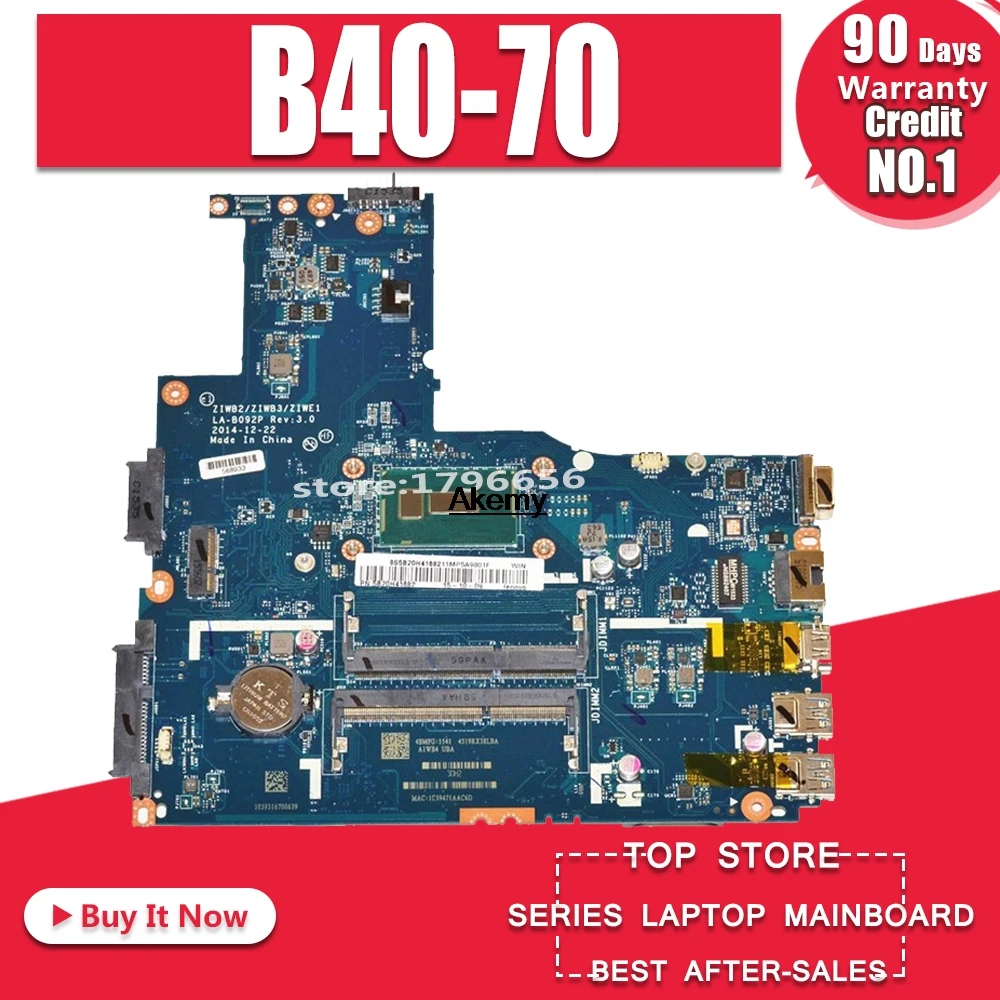 

ZIWB2/ZIWB3/ZIWE1 LA-B092P for Lenovo B40-70 N40-70 B40-80 N40-80 notebook motherboard CPU i3-4030U DDR3 100% test work