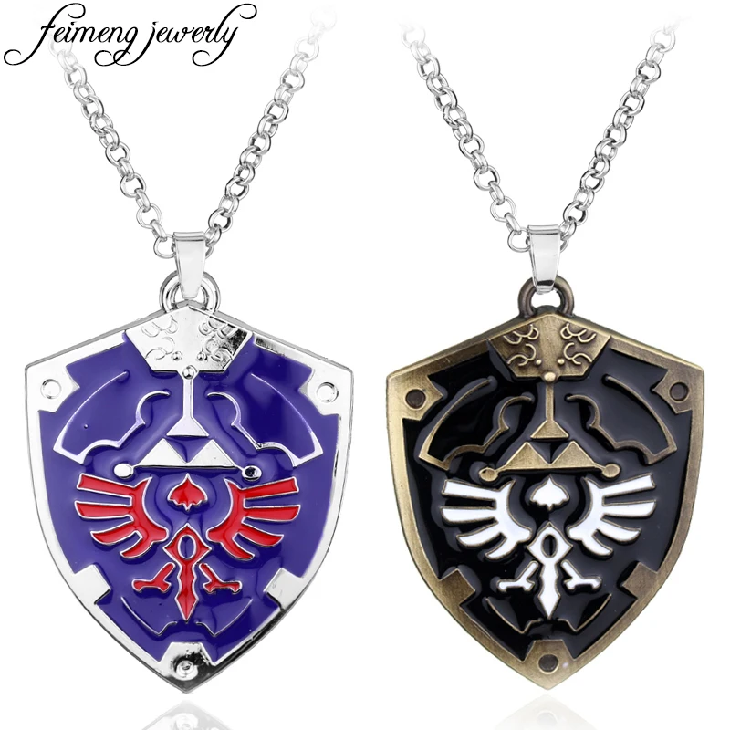 Popular Game The Legend of Zelda Necklace Blue Hylian Shield Metal Pendant Fashion Jewelry Accessories For Men Maxi Necklace