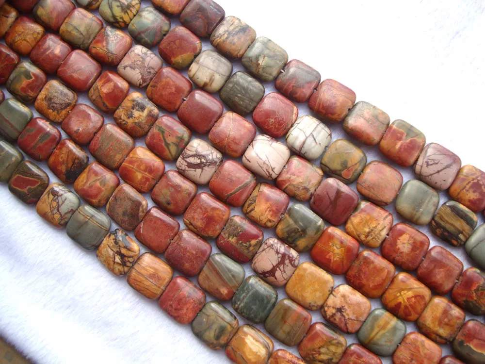 

Natural Picasso Jasper Flat Square Loose Beads For Jewelry Making DIY Bracelet Necklace Earrings